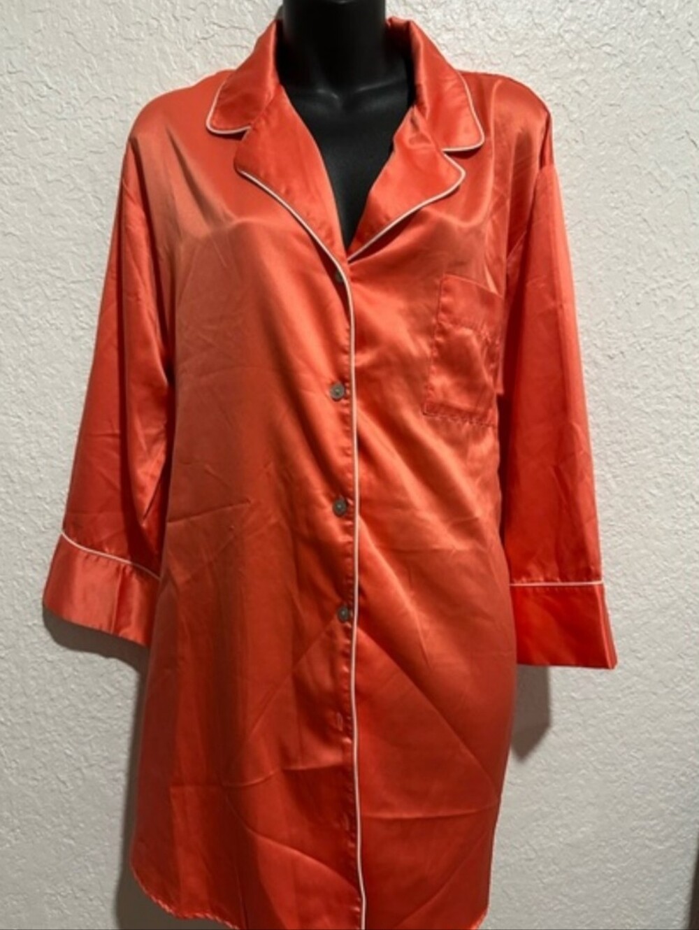 Natori Coral Satin Button-Front Sleep Shirt